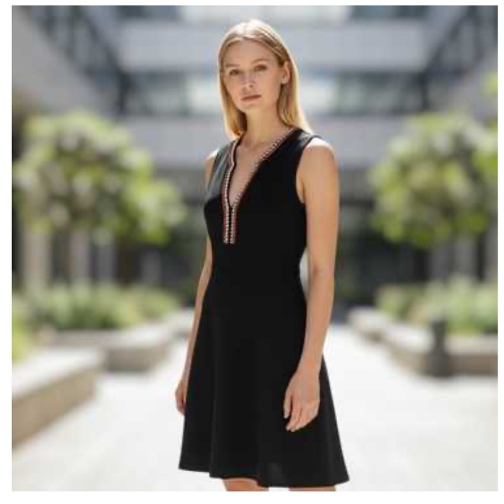 Sandro Paris S Elegant Black Dress with Red Accents